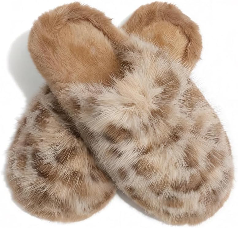 Women's Leopard Print Plush Indoor Outdoor Slide Slippers - Image 2