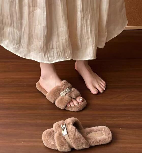 Women's Fluffy Open Toe Slide House Slippers