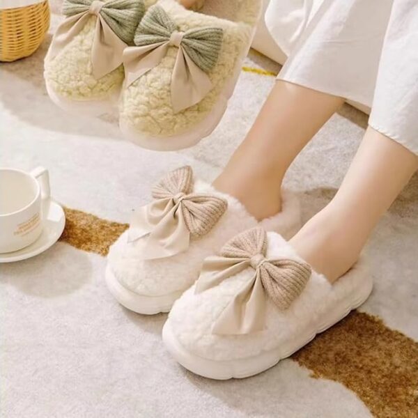 Women's Plush Bow Slippers with Non Slip Sole