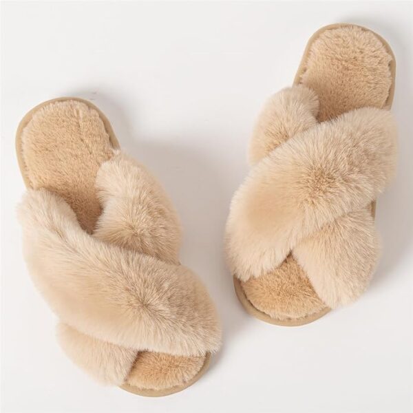 Women's Cross Band Fluffy Open Toe House Slippers