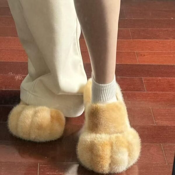 Women's Cute Cat Paw Plush Winter House Slippers