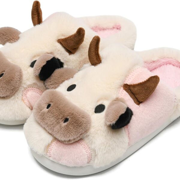 Unisex Cute Cow Print Plush Fuzzy Indoor Outdoor House Slippers