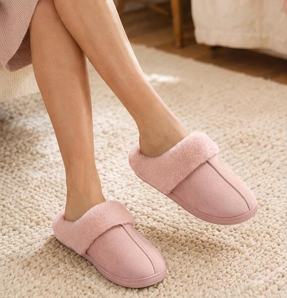 Women's Fuzzy Memory Foam Slip On House Slippers