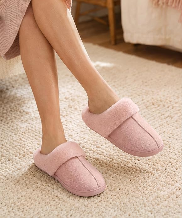 Women's Fuzzy Memory Foam Slip On House Slippers
