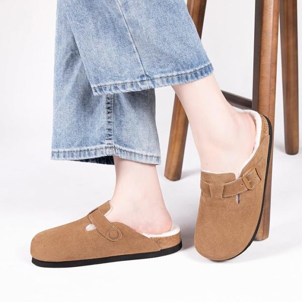 Women's Suede Clog Mules with Fur Lining and Non Slip Sole